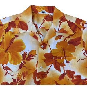 Reef Hawaiian Aloha Shirt Mens Tropical USA-Made Bright Orange Hibiscus Flowers